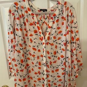 NYDJ Orange and White Blouse Vibrant Floral Design